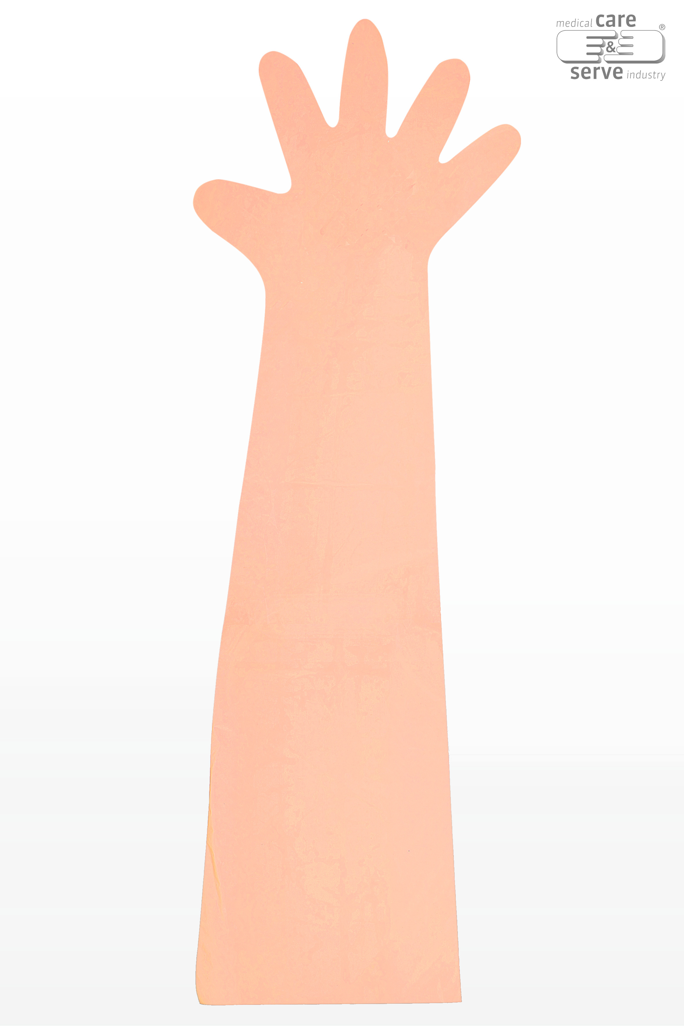 care&serve-Einwegschutz, Einmal-Einweg-PE Veterinärhandschuhe, glatt, extra weich, 0,028 mm, 90 cm, orange, Pkg á 50 Stück, VE: 2000 Stück