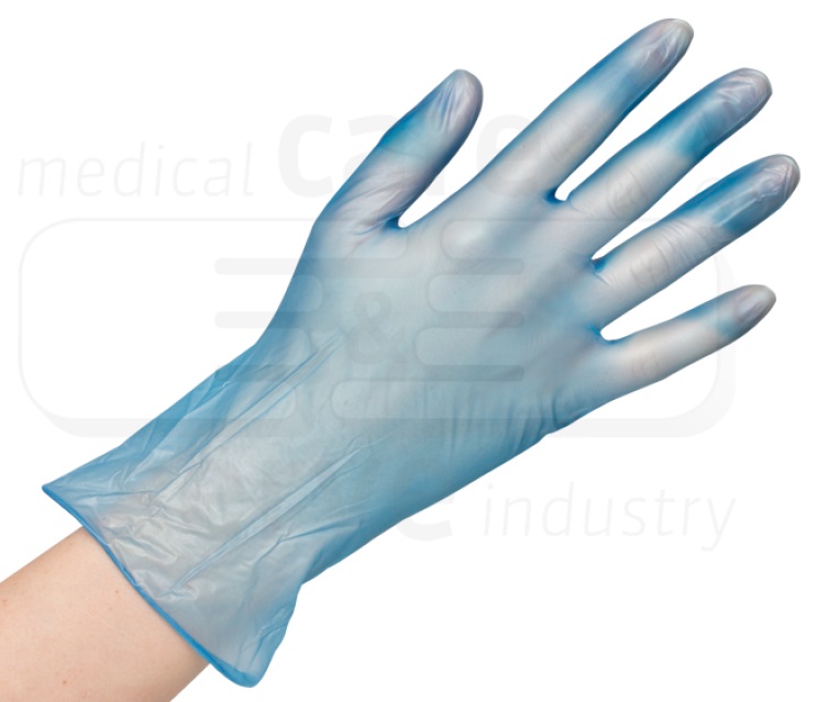 care&serve-Einwegschutz, Einweg-Vinyl Handschuhe, puderfrei, efficient, Spenderbox, Pkg á 100 Stück, VE: 1000 Stück, blau