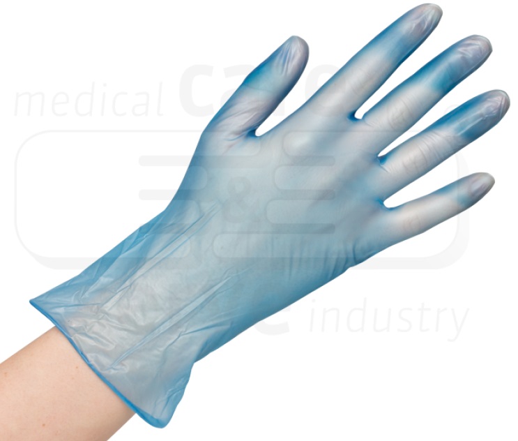 care&serve-Einwegschutz, Einweg-Vinyl Handschuhe, puderfrei, efficient, Spenderbox, Pkg á 100 Stück, VE: 1000 Stück, blau