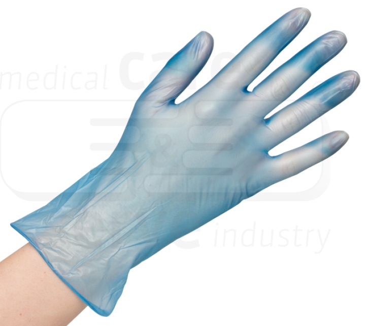 care&serve-Einwegschutz, Einweg-Vinyl Handschuhe, puderfrei, efficient, Spenderbox, Pkg á 100 Stück, VE: 1000 Stück, blau