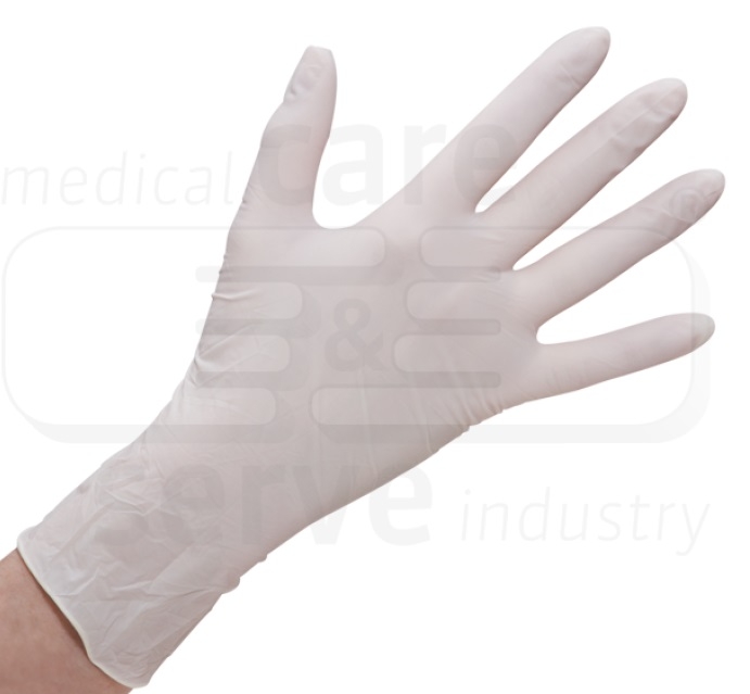 care&serve-Einwegschutz, Einmal-Einweg-Latex Handschuhe, gepudert, glatt, naturweiß, Pkg á 100 Stück, VE = 1 Pkg.