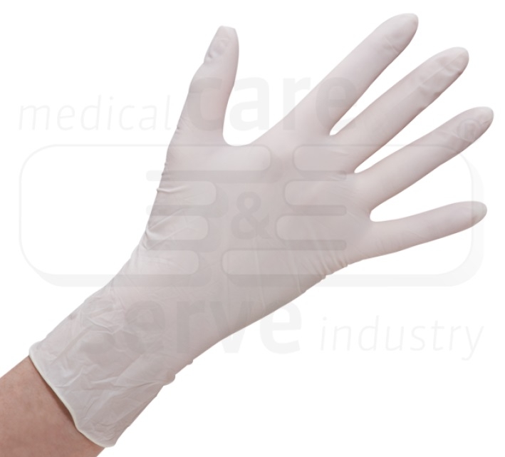 care&serve-Einwegschutz, Einmal-Einweg-Latex Handschuhe, gepudert, glatt, naturweiß, Pkg á 100 Stück, VE = 1 Pkg.