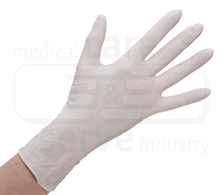 care&serve-Hygiene, Einmal-Einweg-Latex Handschuhe, gepudert, glatt, naturweiß, Pkg á 100 Stück, VE = 1 Pkg.