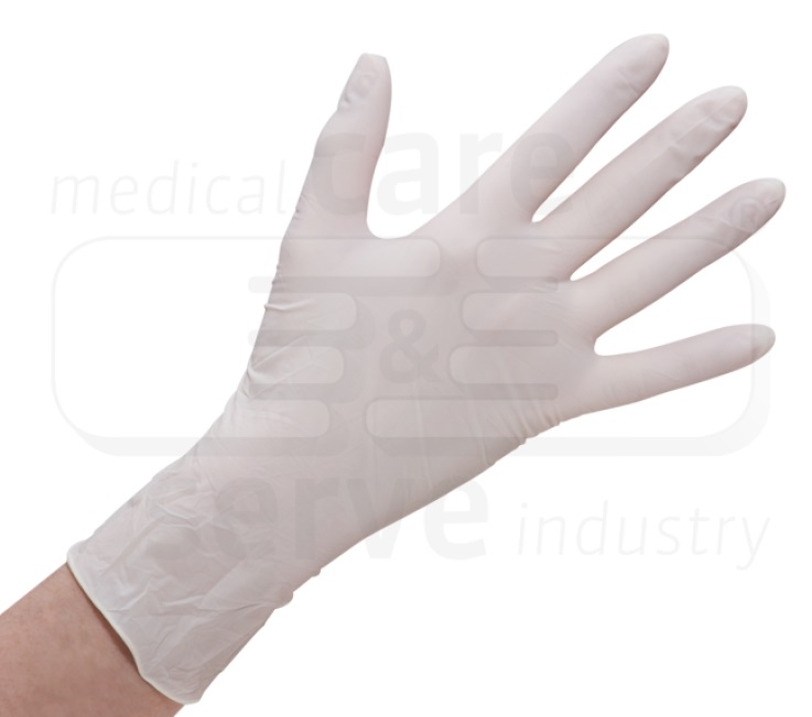 care&serve-Einwegschutz, Einmal-Einweg-Latex Handschuhe, gepudert, glatt, naturweiß, Pkg á 100 Stück, VE = 1 Pkg.