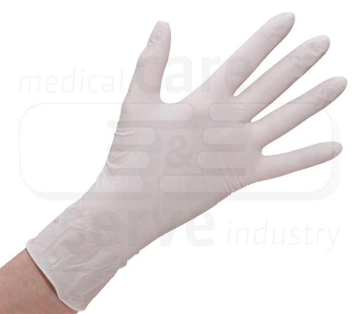 care&serve-Hygiene, Einmal-Einweg-Latex Handschuhe, gepudert, glatt, naturweiß, Pkg á 100 Stück, VE = 1 Pkg.