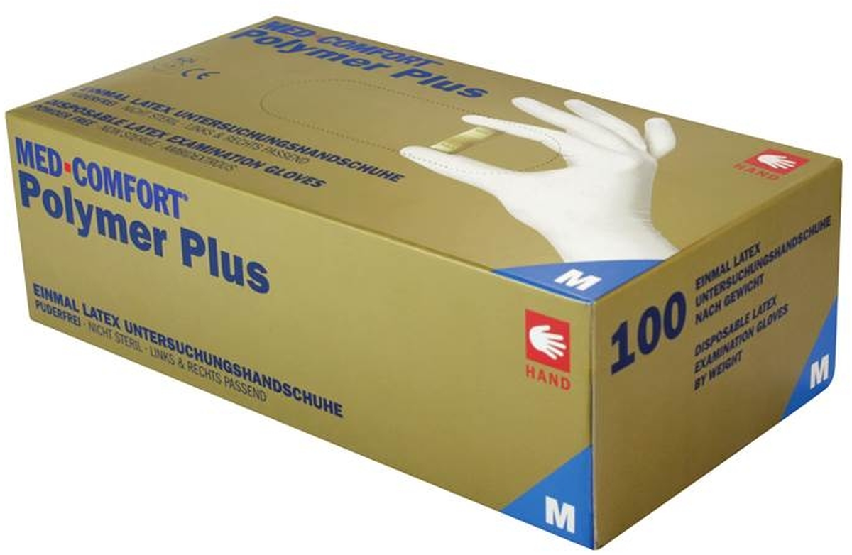AMPRI-Hygiene, Einweg-Latex-Untersuchungs-Handschuhe, Einmalhandschuhe, POLYMER PLUS, puderfrei, VE = 10 Pkg. á 100 Stück