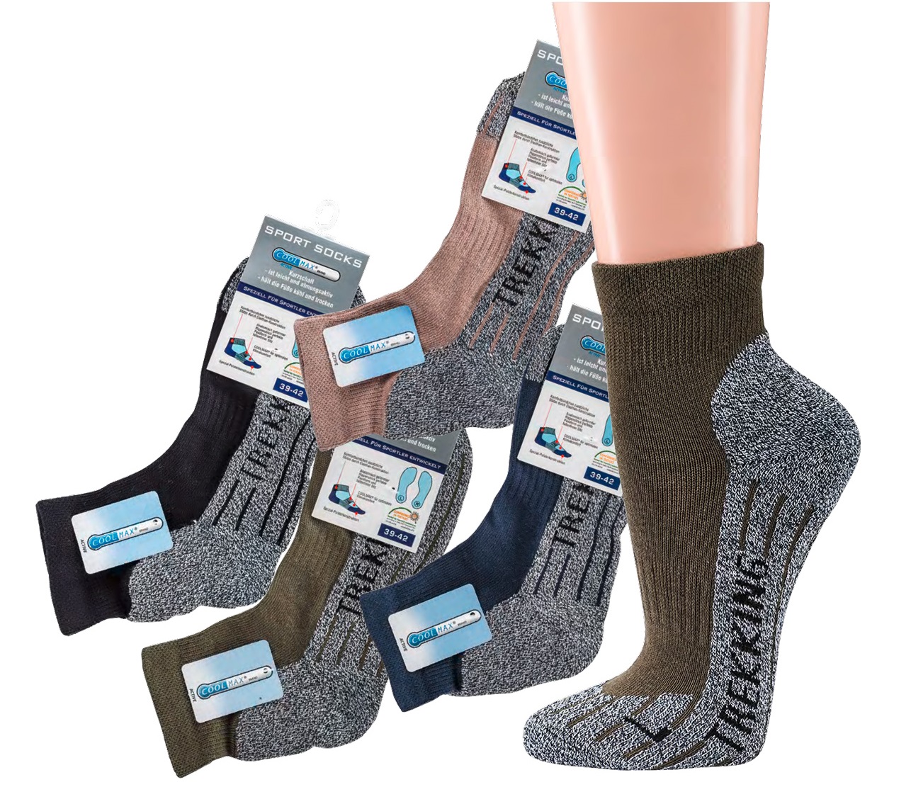 WOWERAT-COOLMAX Trekking-Socken, Kurzschaft-Form, Funktionssportsocken, mit Frotteesohle, schwarz