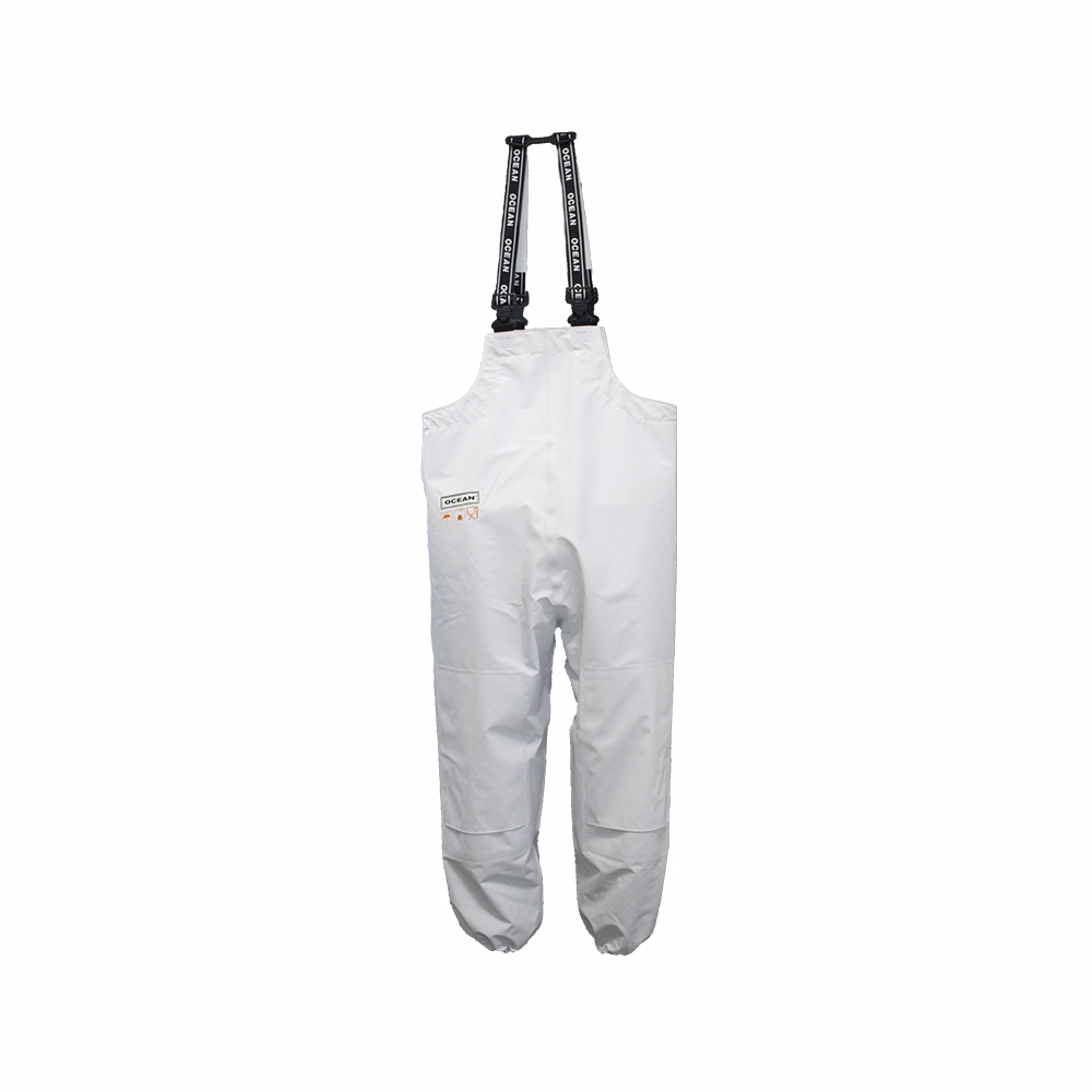 OCEAN-Nässeschutz, Regenschutz, Albertville-Comfort-Latzhose mit verstärktem Knie, 300 g/m², weiß