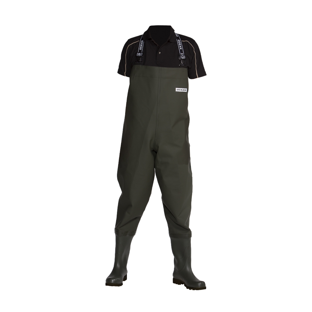OCEAN-Nässeschutz, Regenschutz, Deluxe+-Waders-Seestiefel S5 mit Nieten, 700g/m², dunkel oliv