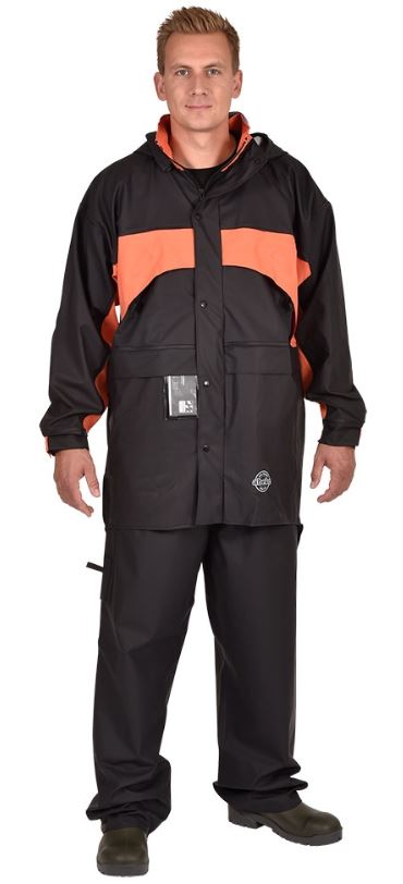 OCEAN-Abeko-Regen-Jacke, Sitex, leicht 100 cm, schwarz/orange