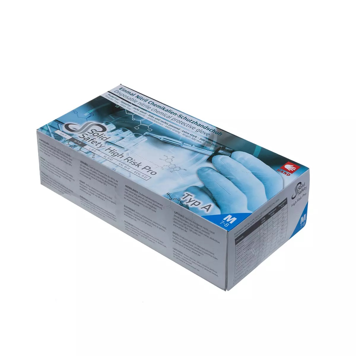 AMPRI SolidSafety HighRisk Pro Nitril-Einweg-Chemikalien-Schutz-Handschuh, puderfrei blau, Pkg. a 50, VE = 10