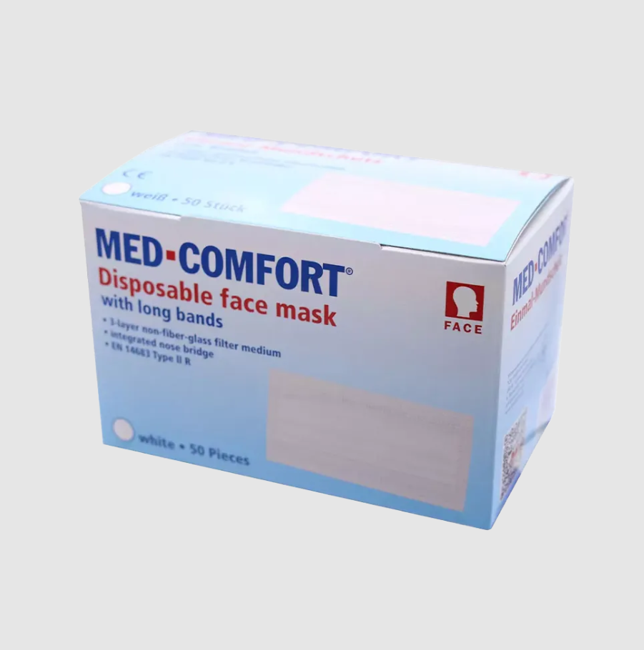 AMPRI-Einwegschutz, Einweg-Mundschutz, MED COMFORT, 3-lagig zum Binden, VE = Pkg. á 50 Stück, weiß