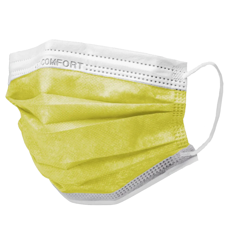AMPRI-Einwegschutz, Einweg-Mundschutz, MED COMFORT, 3-lagig, runde Elastikbänder, VE = Pkg. á 50 Stück, gelb