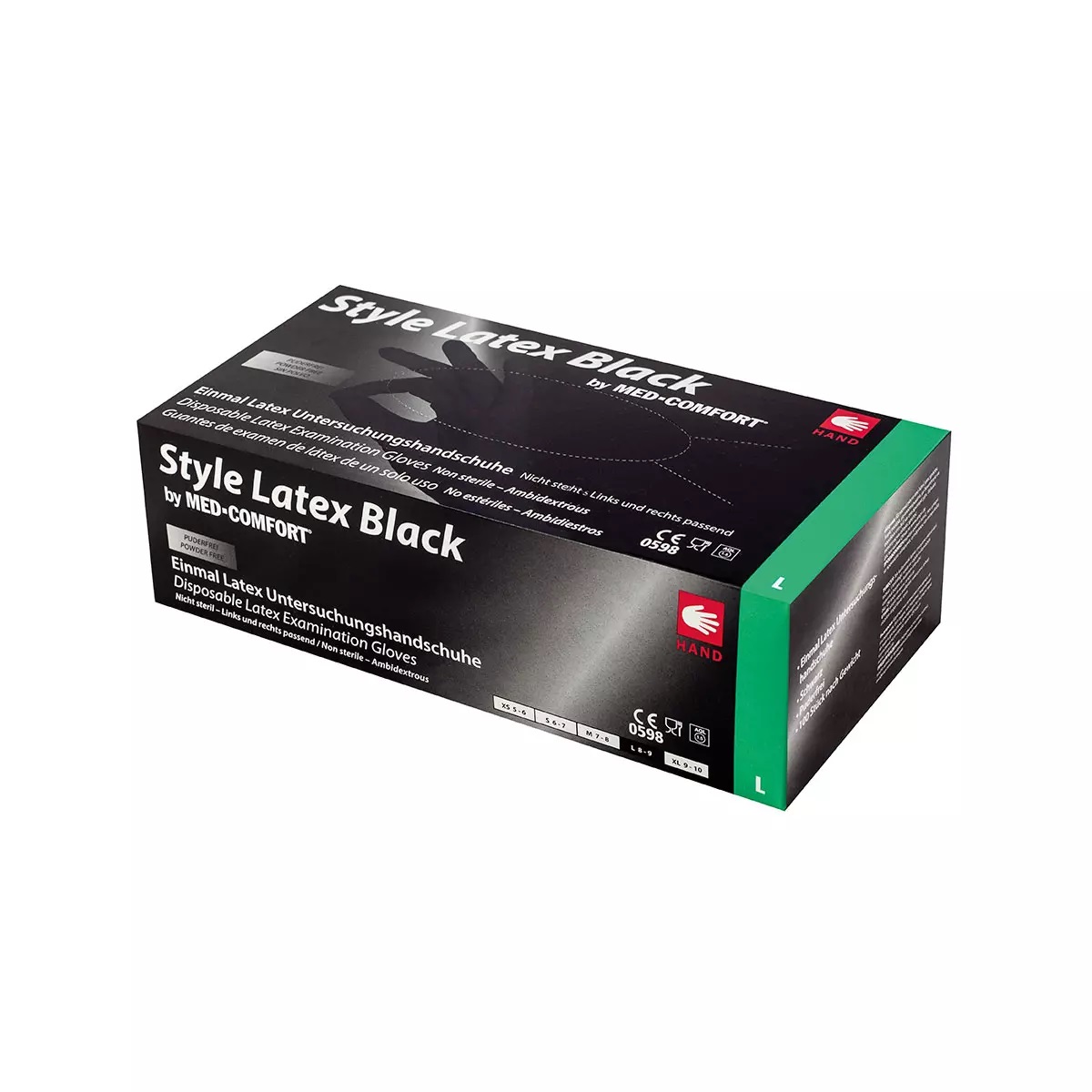 AMPRI-Einweg-Latex-Untersuchungshandschuhe, STYLE LATEX BLACK, puderfrei, VE = Pkg. á 100 Stück, schwarz