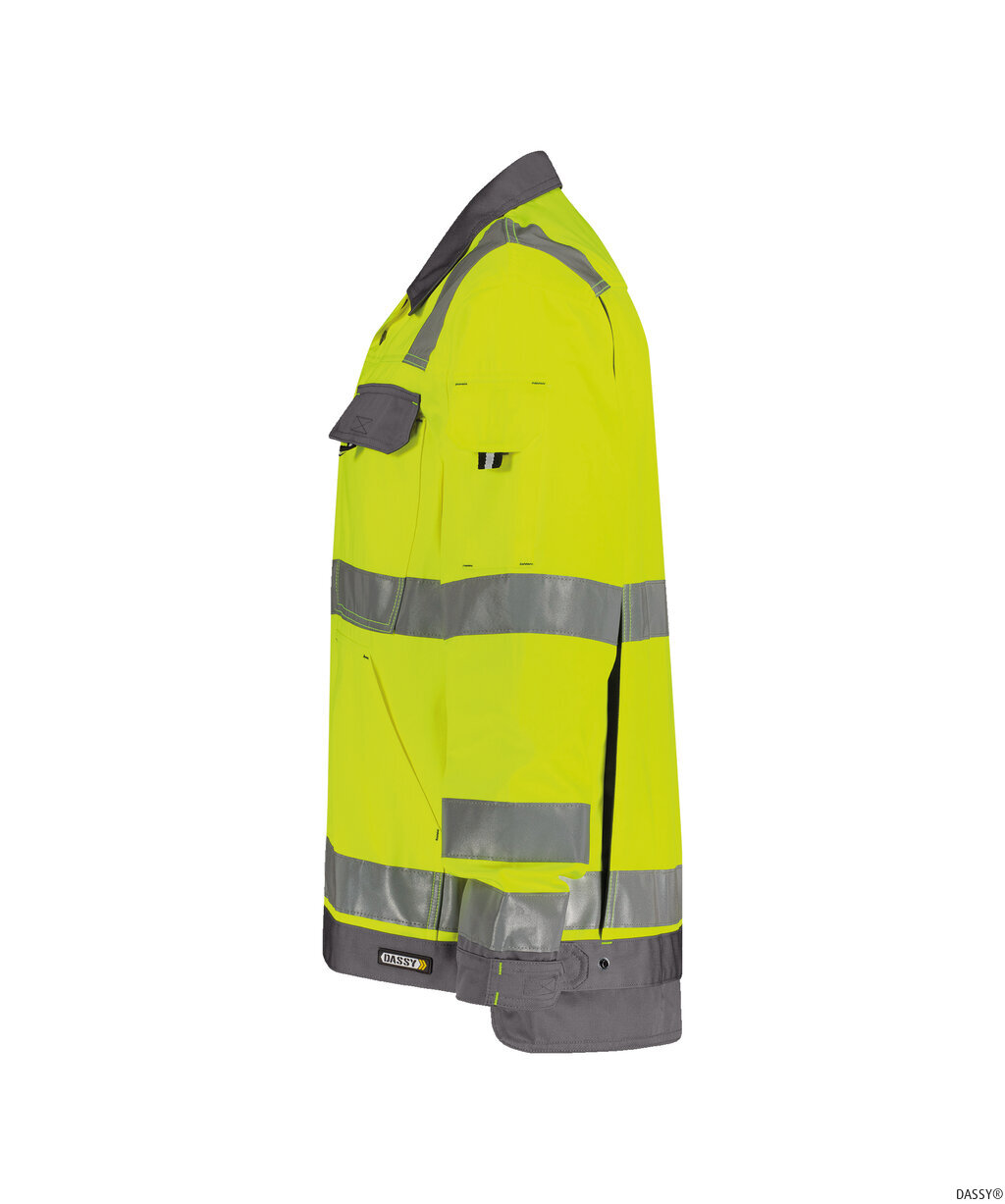 DASSY-Warnschutz, Warn-Jacke DUSSELDORF, mit Reflexstreifen über Schulter,  gelb/grau