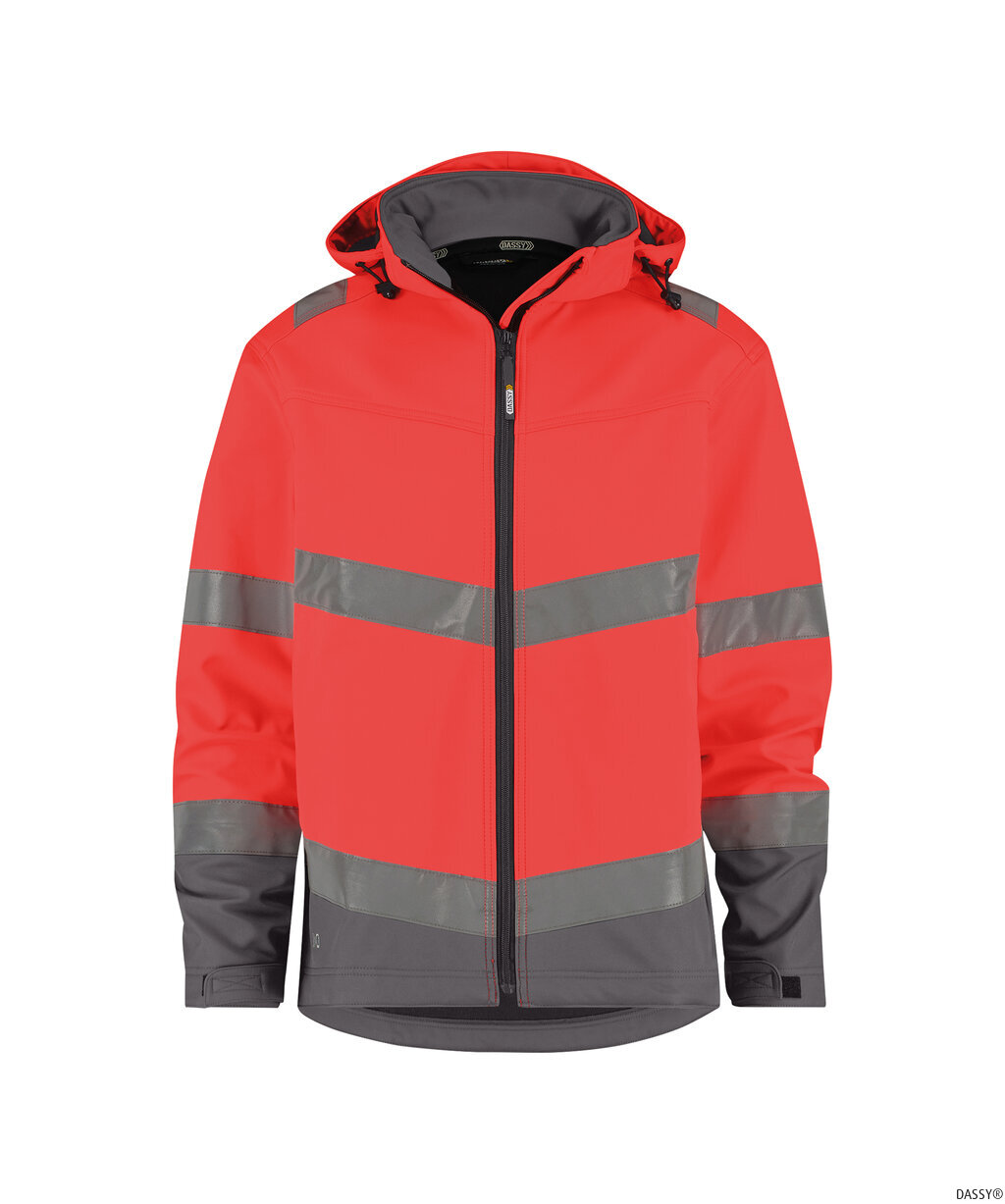 DASSY-Warnschutz, Warn-Softshell-Jacke MALAGA  rot/grau