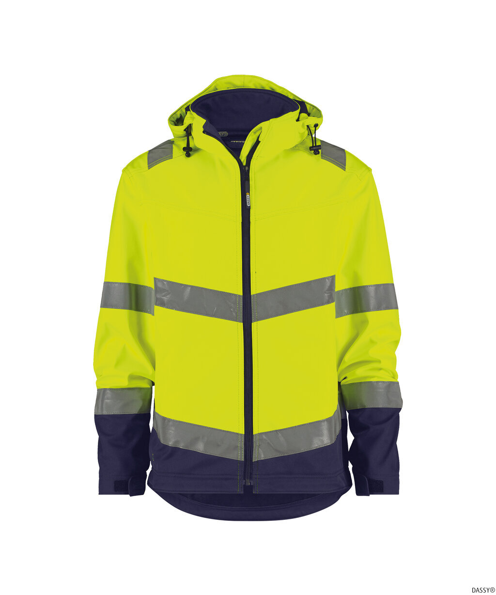 DASSY-Warnschutz, Warn-Softshell-Jacke MALAGA  gelb/dunkelblau