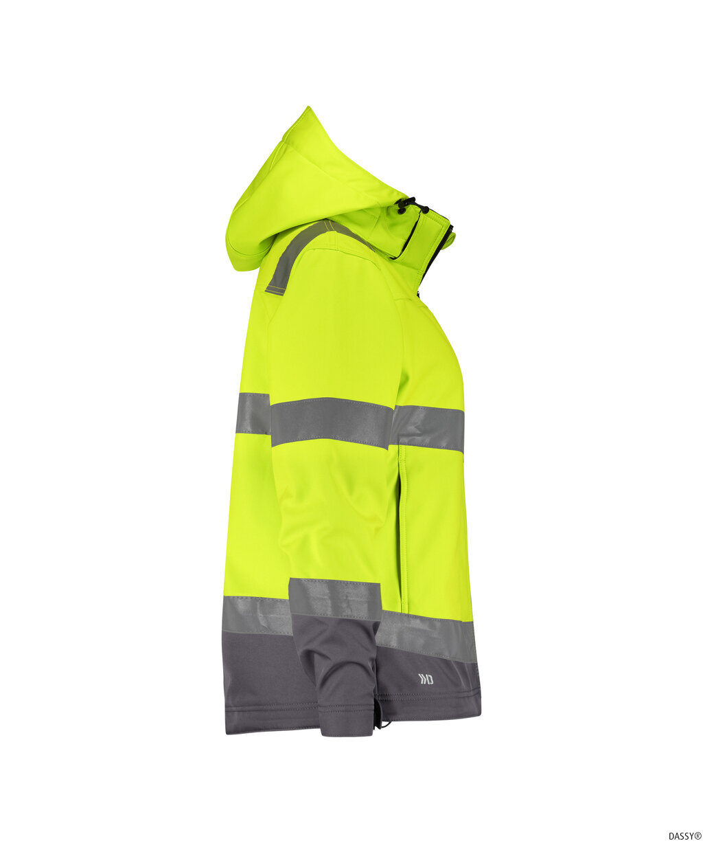 DASSY-Warnschutz, Damen-Warnschutz-Softshelljacke, MALAGA, neongelb/zementgrau