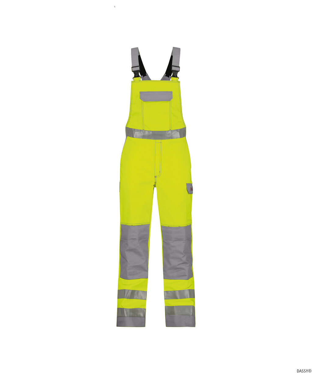 DASSY-Warnschutz, Warn-Latzhose mit Kniepolstertaschen COLOMBIA  gelb/grau