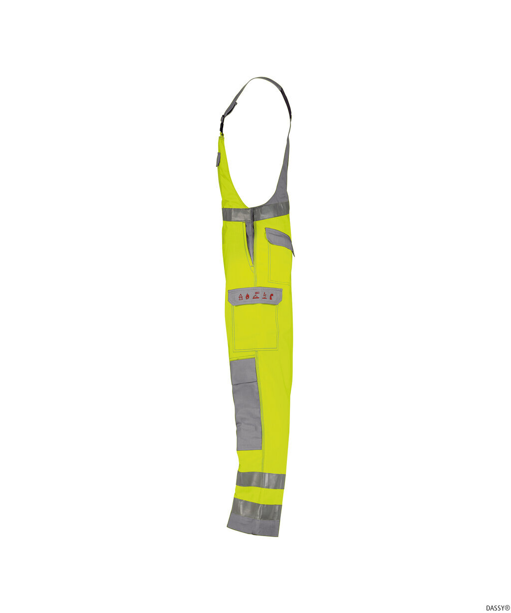 DASSY-Warnschutz, Warn-Latzhose mit Kniepolstertaschen COLOMBIA  gelb/grau