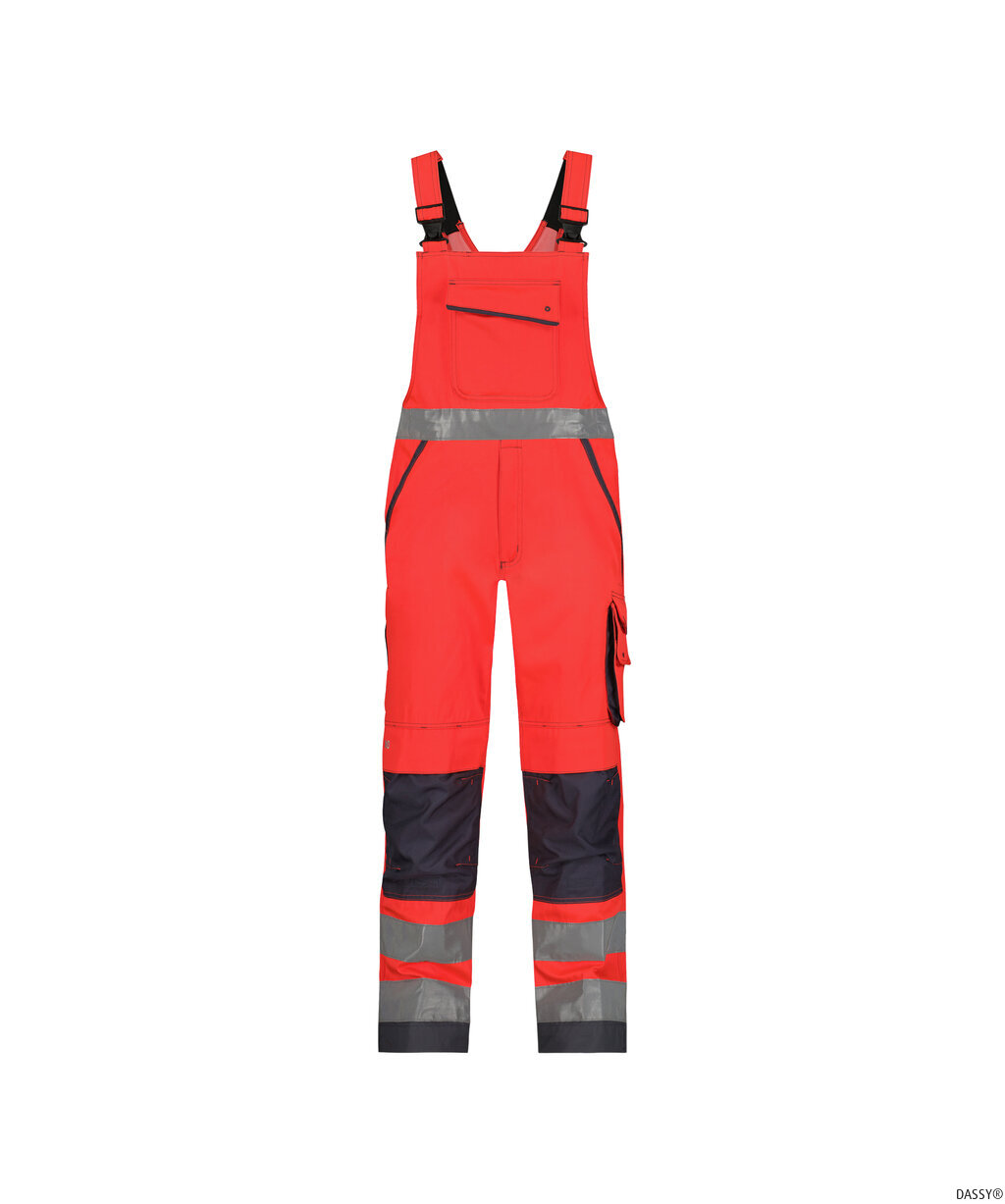 DASSY-Warnschutz, Warn-Latzhose, MALMEDY,  rot/zementgrau