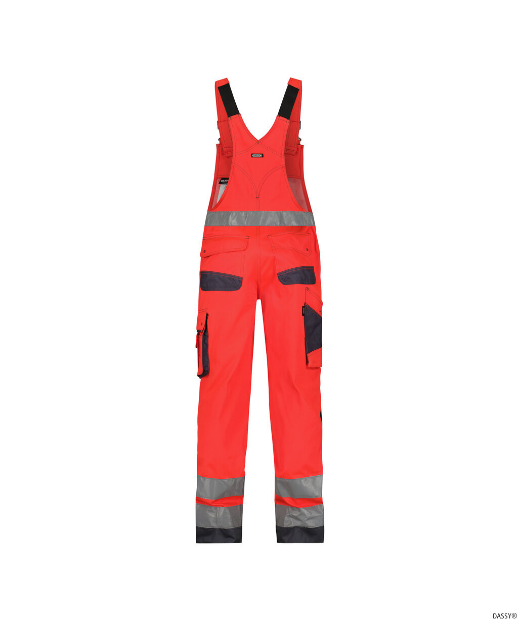 DASSY-Warnschutz, Warn-Latzhose, MALMEDY,  rot/zementgrau