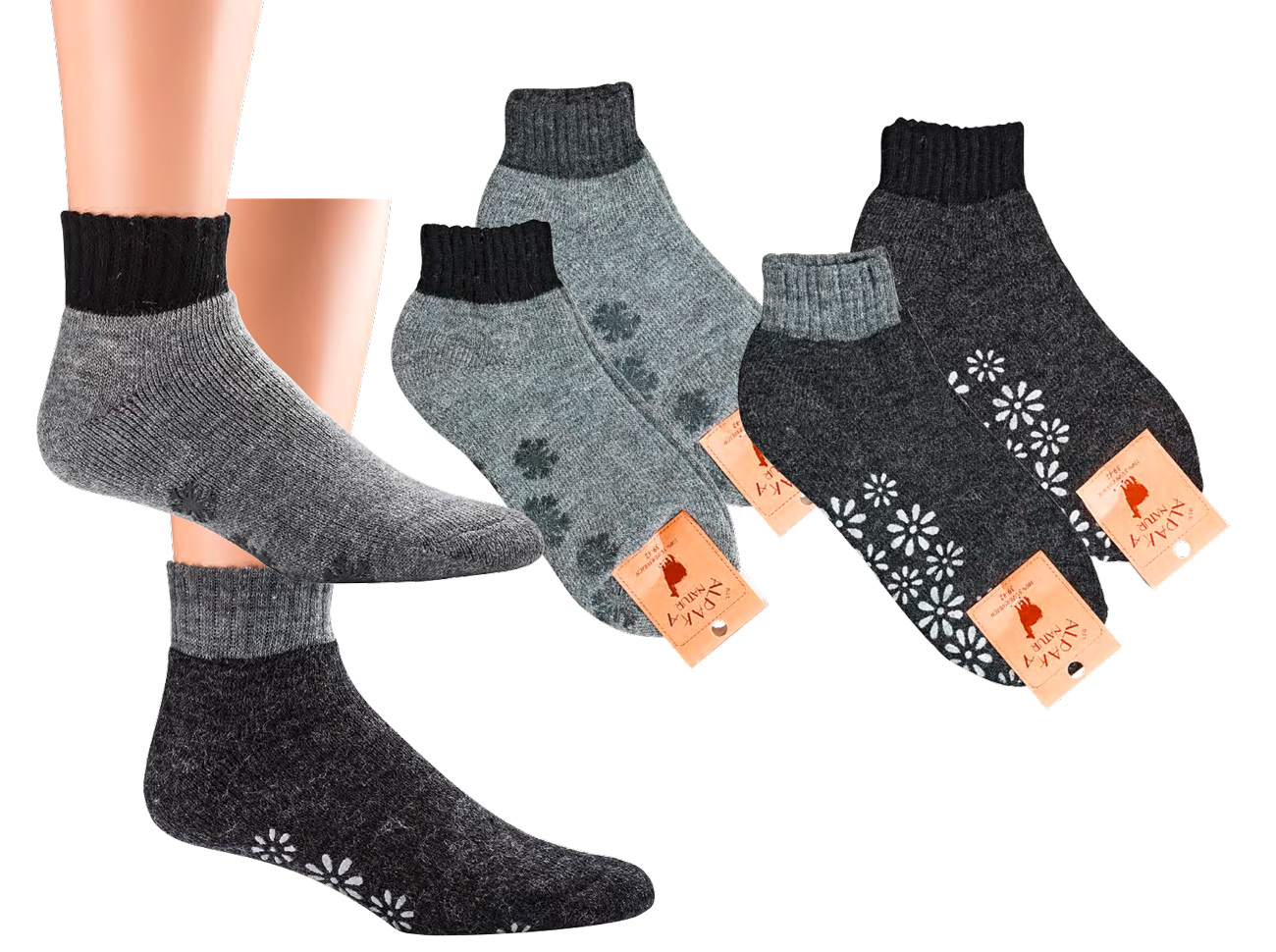 WOWERAT-Workwear, Kurz-Söckchen mit Alpakawolle, Antirutsch, gefüttert, 2-er Pkg. Silber
