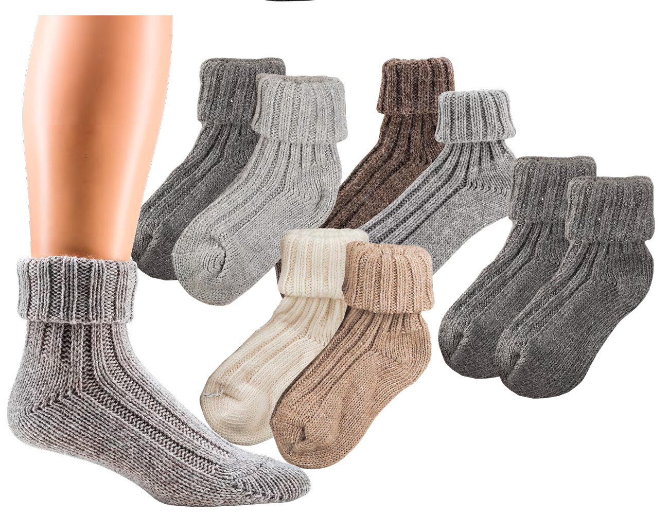 WOWERAT-Workwear, Umschlag-Söckchen mit Alpakawolle, 2/2-Rippe, 2-er Pkg., verschiendene Farben