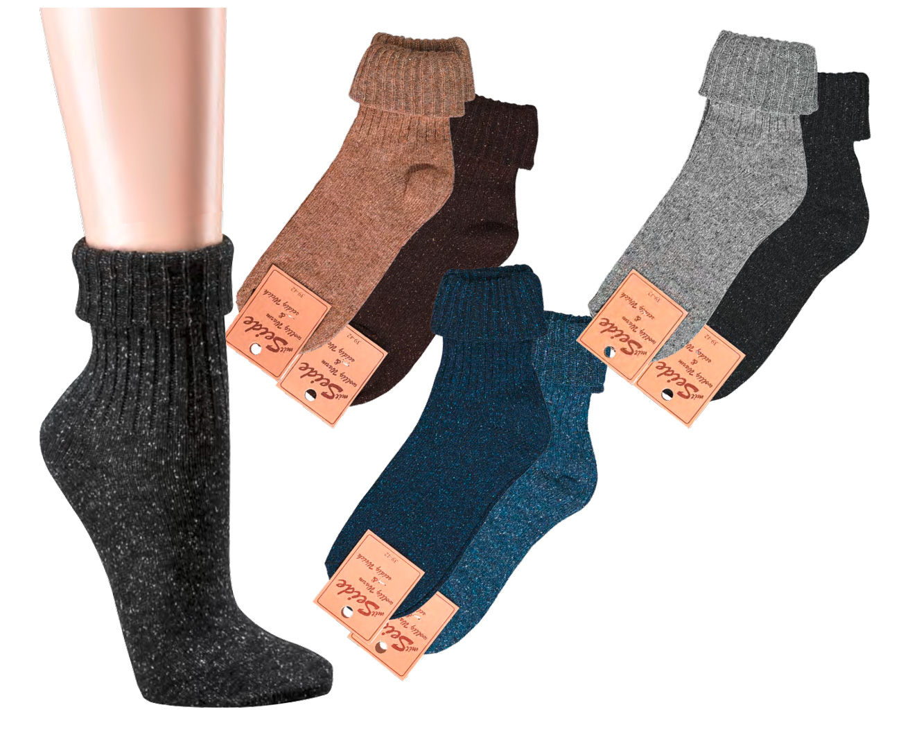 WOWERAT-Workwear, Umschlag-Söckchen mit Seide, 3/2-Rippe, 2-er Pkg., verschiedene Farben