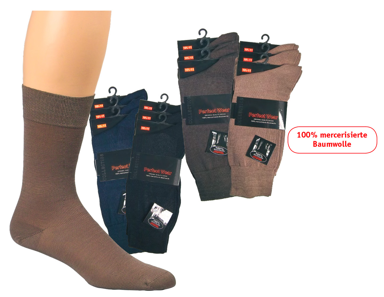 WOWERAT-Workwear, Business-Socken, mercerisierter Baumwolle, 3-er Pkg., dunkelbraun