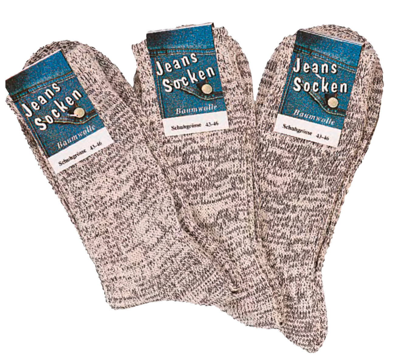 WOWERAT-Workwear, Socken mit original Jeans-Style, 3/2-Rippe, 6-er Teilung, 3-er Pkg., natur-jeansmelange