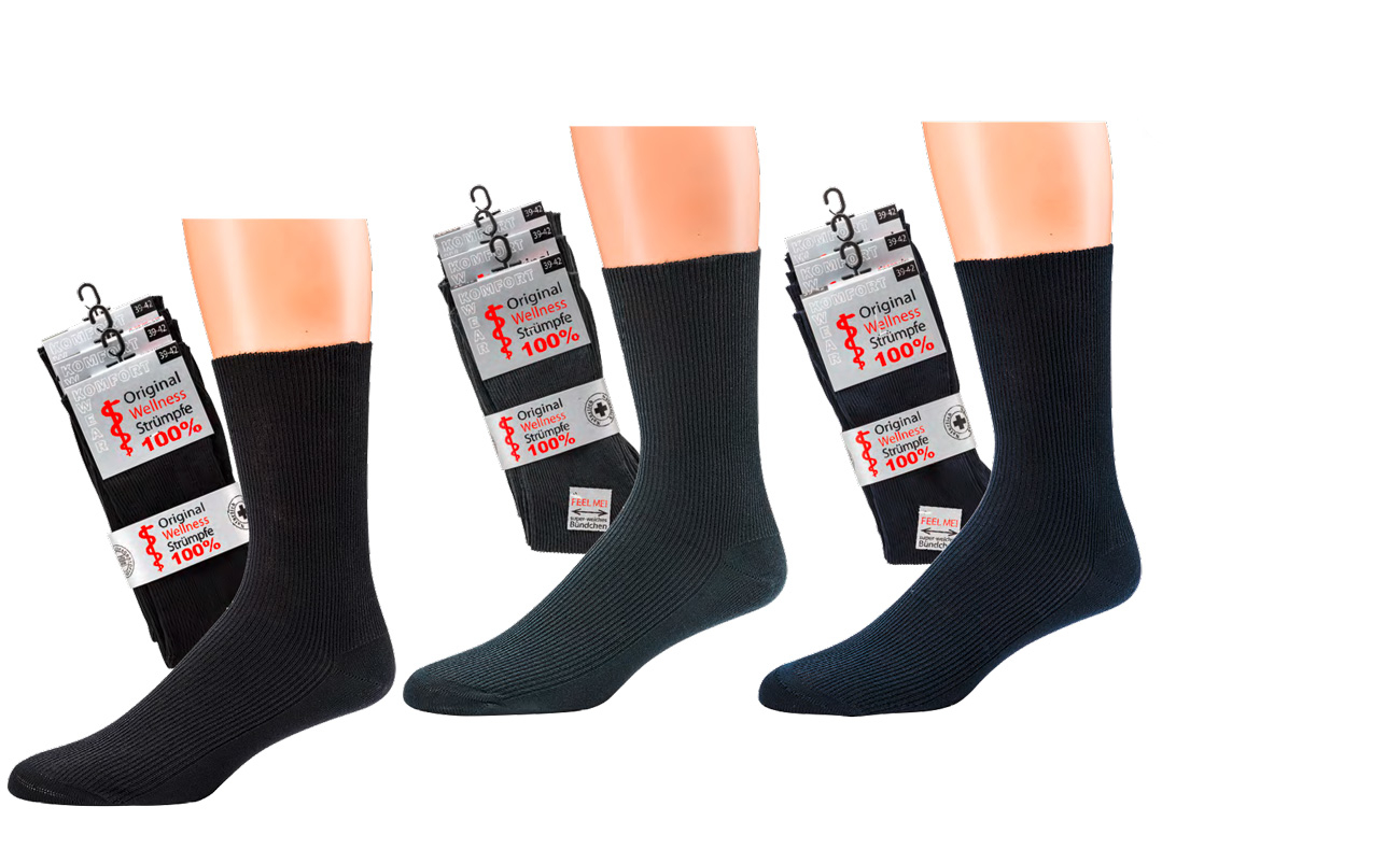 WOWERAT-Workwear, Herren-Wellness-Socken, 100 % Baumwolle, 1/1-Rippe, 3-er Pkg, anthrazit