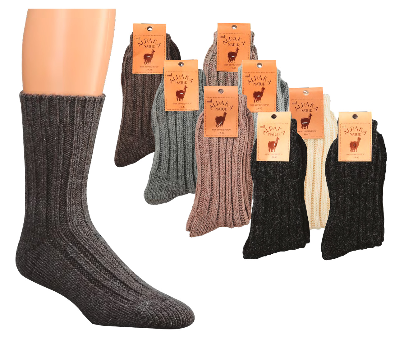 WOWERAT-Workwear, Wollsocken mit Alpaka, 3-er Teilung für Damen und Herren, 2-er Pkg., farbig sortiert