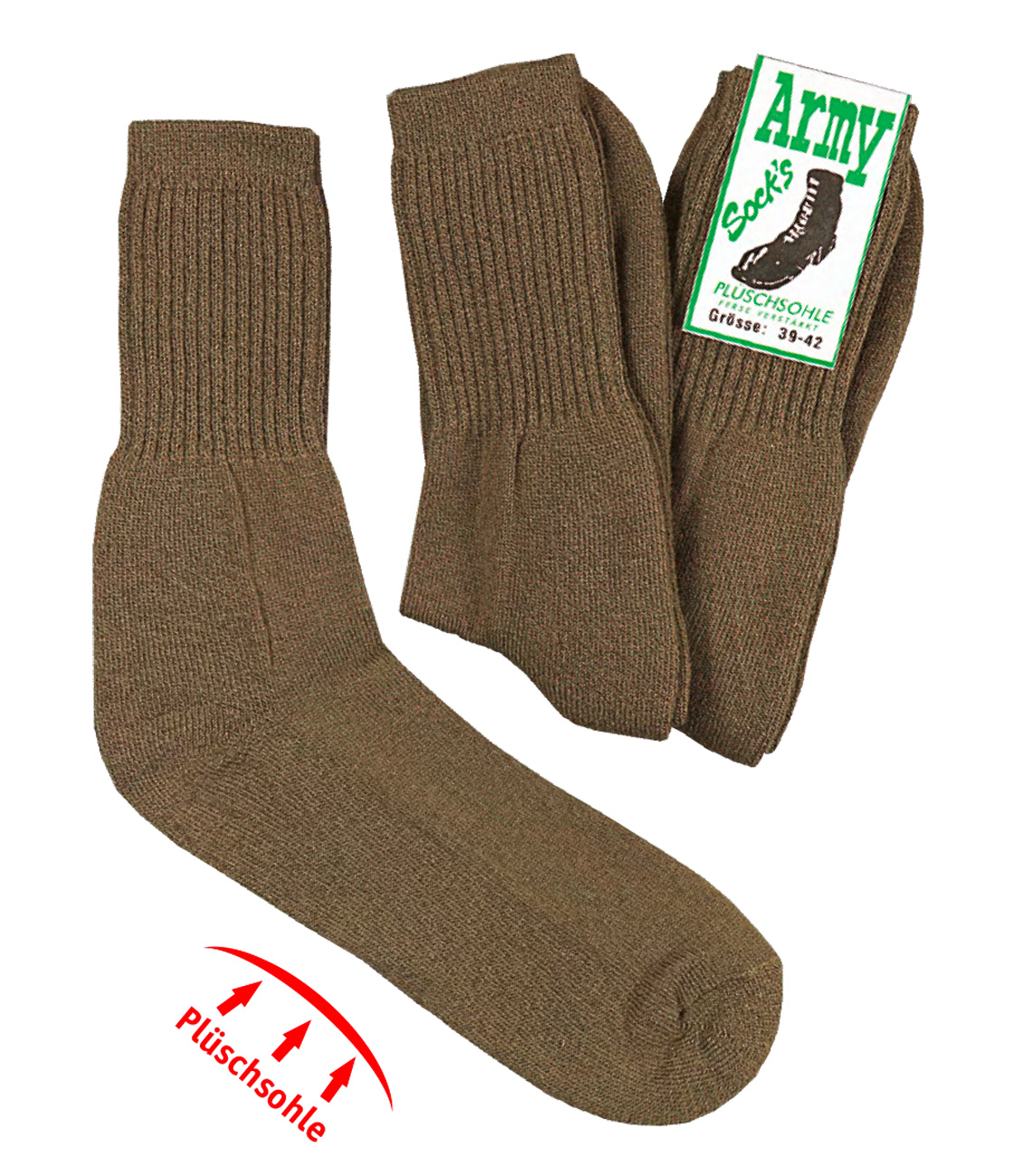 WOWERAT-Socken Army-Style, mit Wolle, Plüschsohle, Vollfrotteeverstärkung, 3-er Pkg., oliv-grün