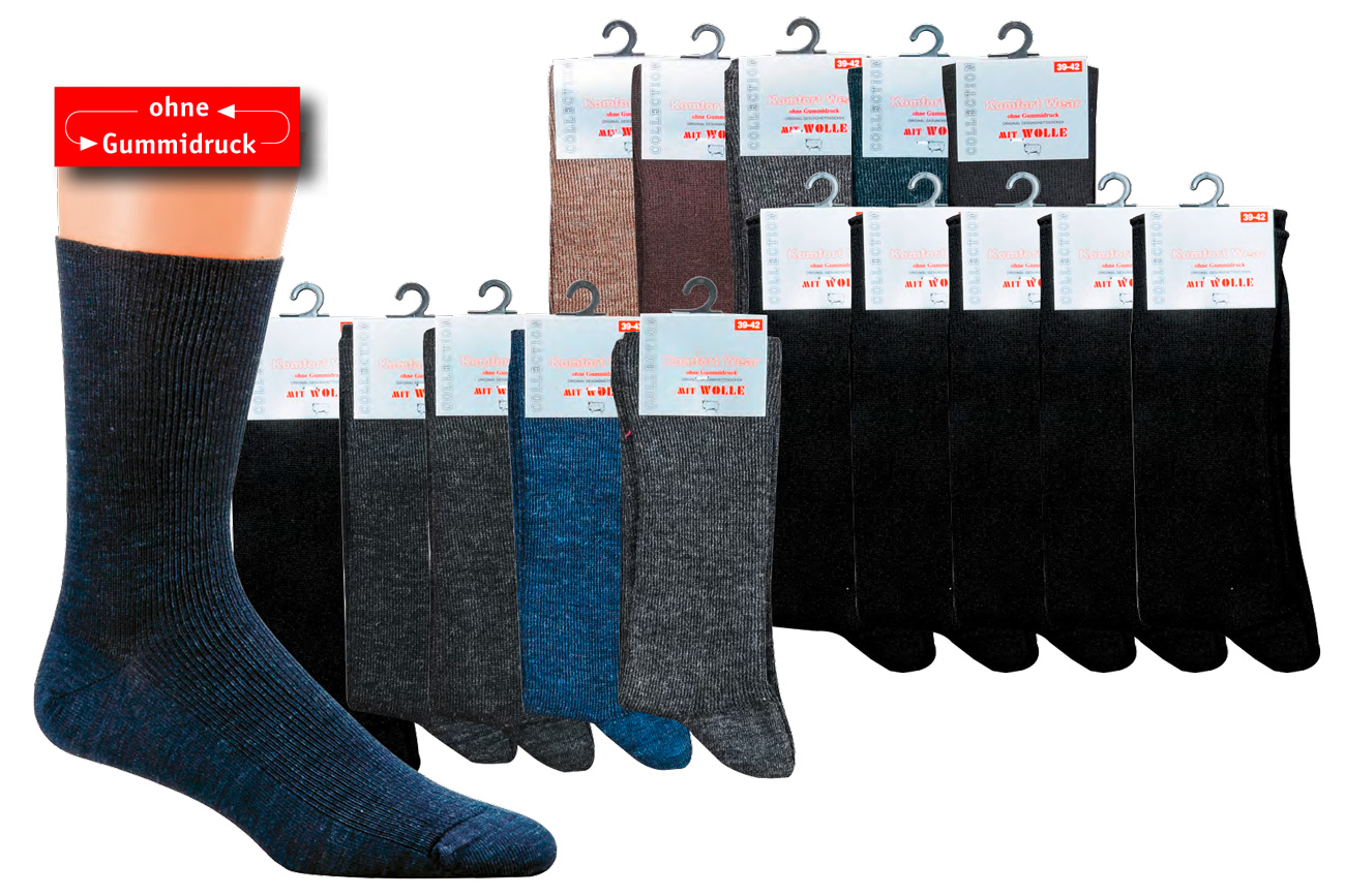 WOWERAT-Workwear, Herren-Wellness-Socken, mit Schafwolle, ohne Gummidruck, 1/1-Rippe, 5-er Pkg., schwarz