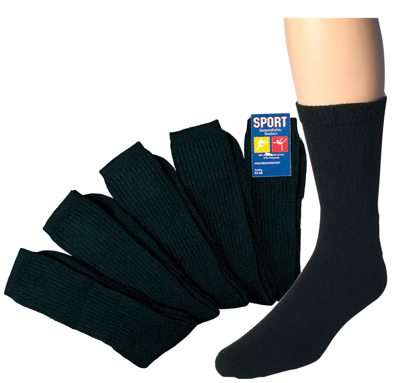 WOWERAT-Workwear, Tennissocken, umgenähter Rand, 5-er Pkg., schwarz