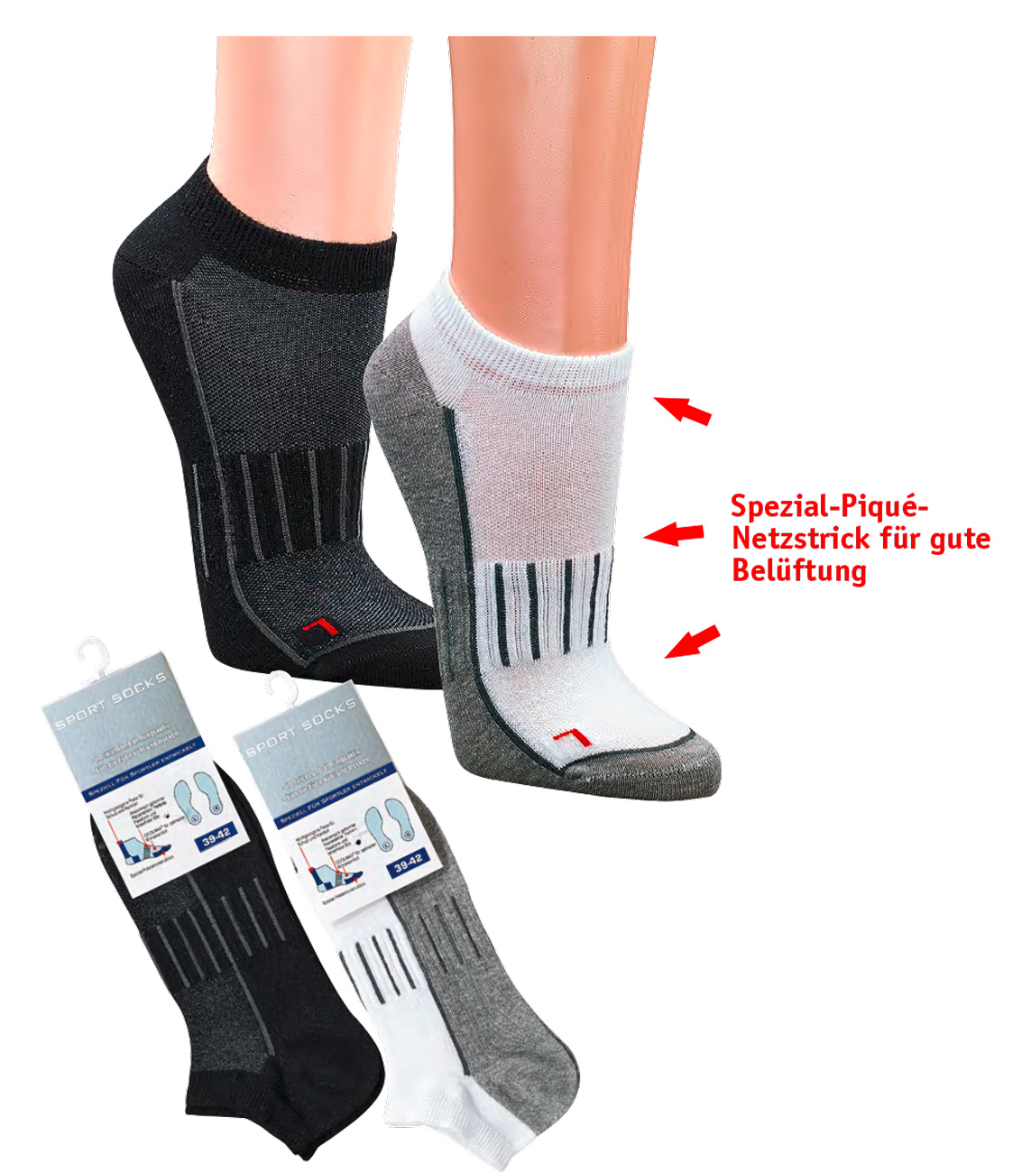 WOWERAT-Workwear, Sneakers Sport- und Funktionssocken, antibakteriell, 3-er Pkg., schwarz