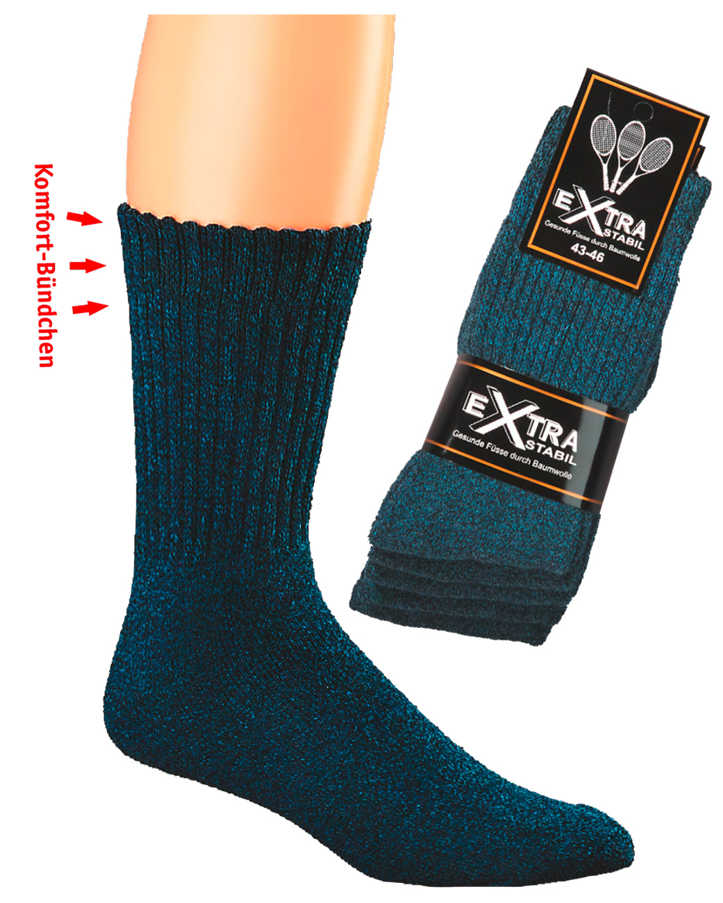 WOWERAT-Workwear, Sportsocken-mouliné Jeans, Texas-Style, Komfort-Bündchen, 5-er Pkg., jeans-meliert
