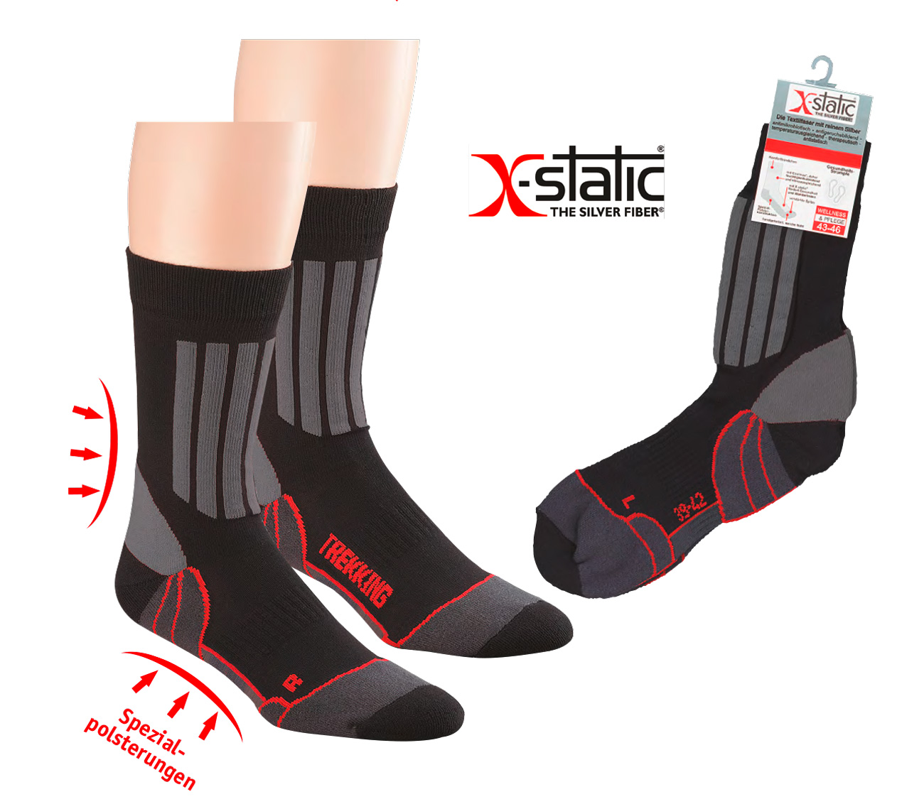 WOWERAT-Workwear, Allround Sport- und Trekking-Socken mit X-Static Silberfaser, schwarz