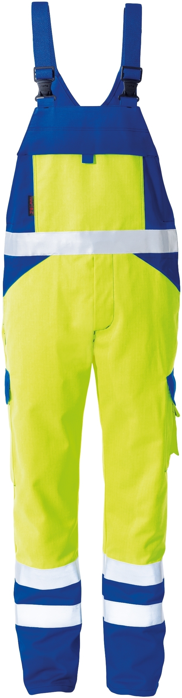 Gr.102 ROFA-Workwear, Warnschutz-Latzhose, Multi 7, ca. 330 g/m², leuchtgelb-kornblau