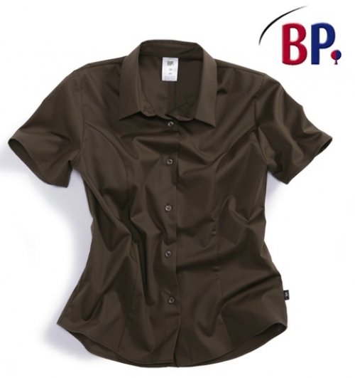 Gr.40 BP Damenbluse Gastronomiekleidung Cateringkleidung Arbeitsshirt Berufsshirt 1 2 Arm Hemdkragen Knopfverschluss chocolate