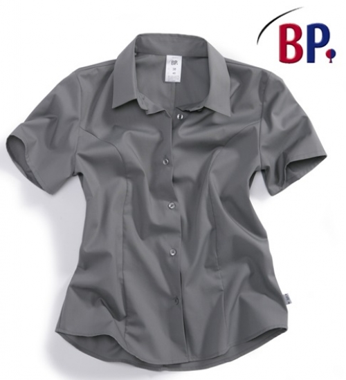 Gr.50 BP Damenbluse Gastronomiekleidung Cateringkleidung Arbeitsshirt Berufsshirt 1 2 Arm Hemdkragen Knopfverschluss mittelgrau