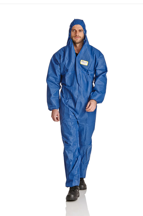 Pro-Safe-Einwegschutz, Einweg-SMS-Einweg-Overall, Schutzanzug, Einmal-Schutzoverall, 3lagig, CE CAT III, Typ 5+6, blau, VE = 50 Stück