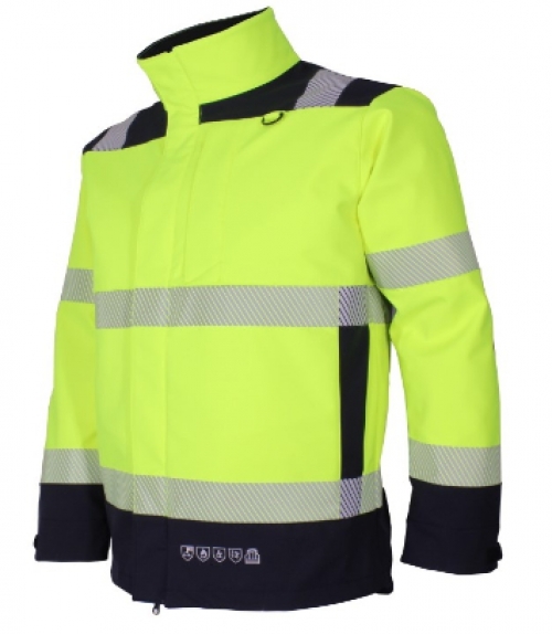 KIND-Warnschutz-Softshelljacke, deltatex, FR200, warngelb/navy