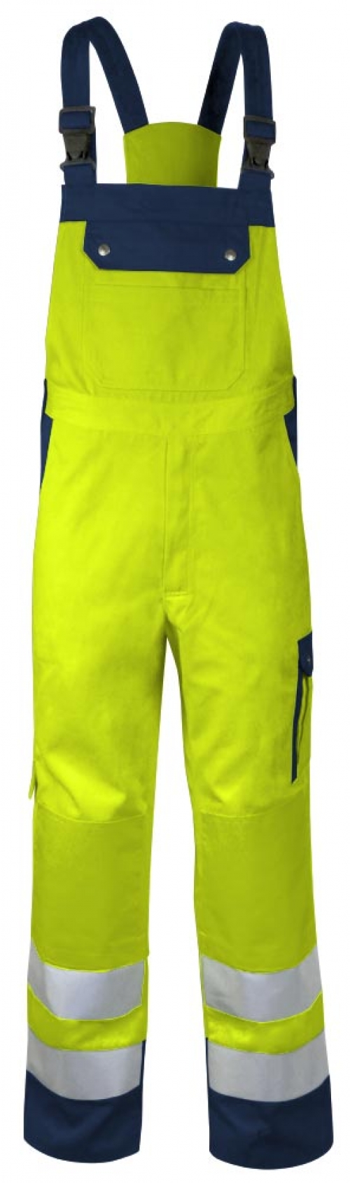 TEAMDRESS-PSA-Warnschutz, Latzhose, mit Knietasche, Kl. 2, warngelb/marine