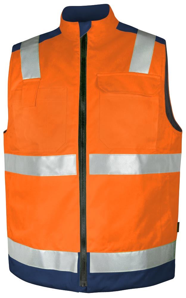 TEAMDRESS-PSA-Warnschutz, Warn-Weste, gefüttert, Kl. 1, warnorange/marine