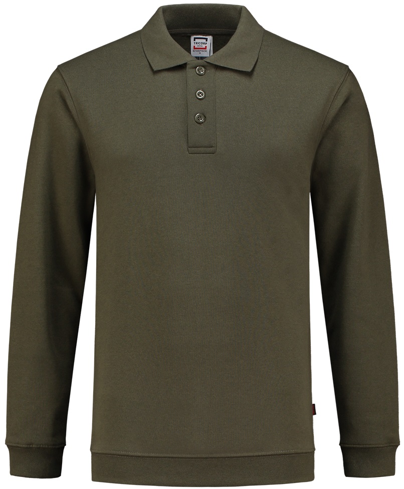 TRICORP-Jobwear, Sweatshirt Polokragen und Bund, Basic Fit, Langarm, 280 g/m², army