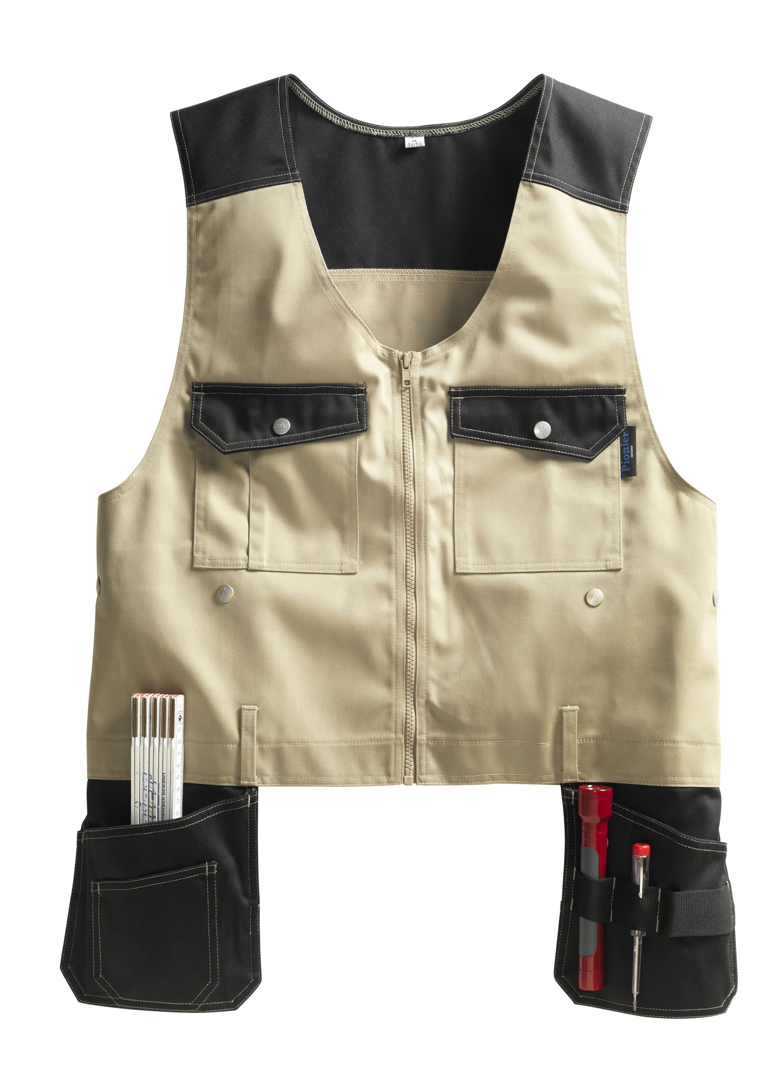 Gr.S PIONIER Weste Arbeitsweste Berufsweste Schutzweste Freizeitweste Outdoorweste khaki schwarz