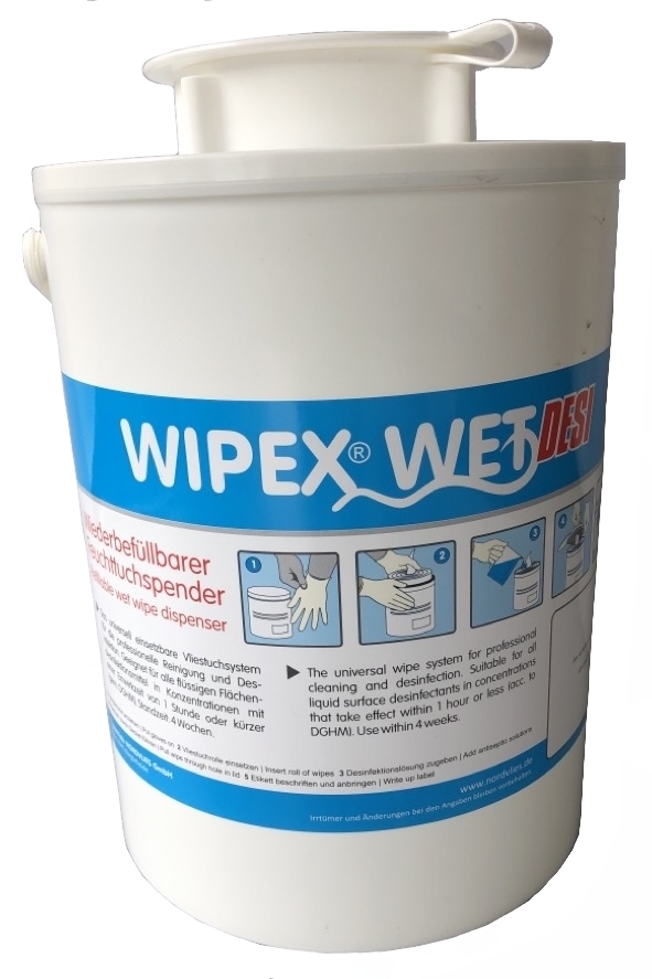 WIPEX-WET DESI FEUCHTTUCHSPENDER, weiß, Kunststoff, wiederverwendbar, Entnahmeöffnung weiß