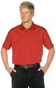 Gr.S KÜBLER Arbeitshemd Berufshemd Flanell Hemd Shirt Dress Kurzarm mittelrot